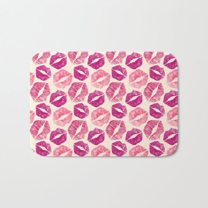 Pattern Lips in Pink Lipstick Bath Mat