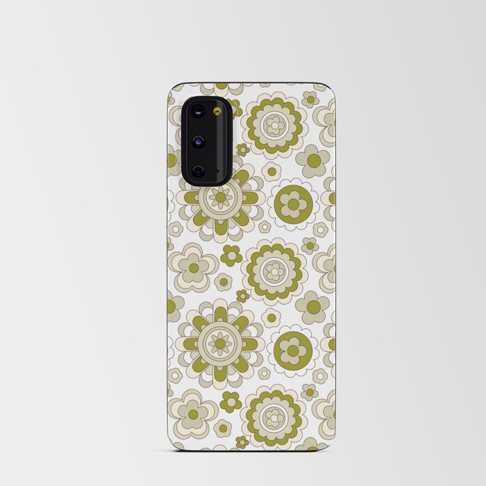 Green 60s 70s Retro Flowers Android Card Case