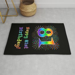 [ Thumbnail: 81st Birthday - Fun Rainbow Spectrum Gradient Pattern Text, Bursting Fireworks Inspired Background Rug ]