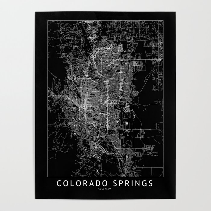 Colorado Springs Black Map Poster