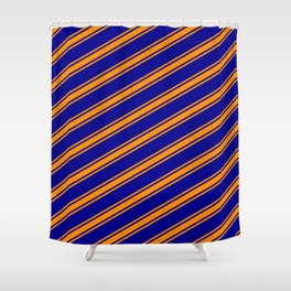 [ Thumbnail: Dark Blue and Dark Orange Colored Lines/Stripes Pattern Shower Curtain ]