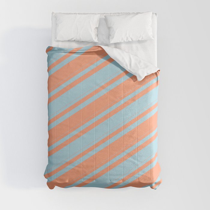 Light Blue & Light Salmon Colored Lined/Striped Pattern Comforter