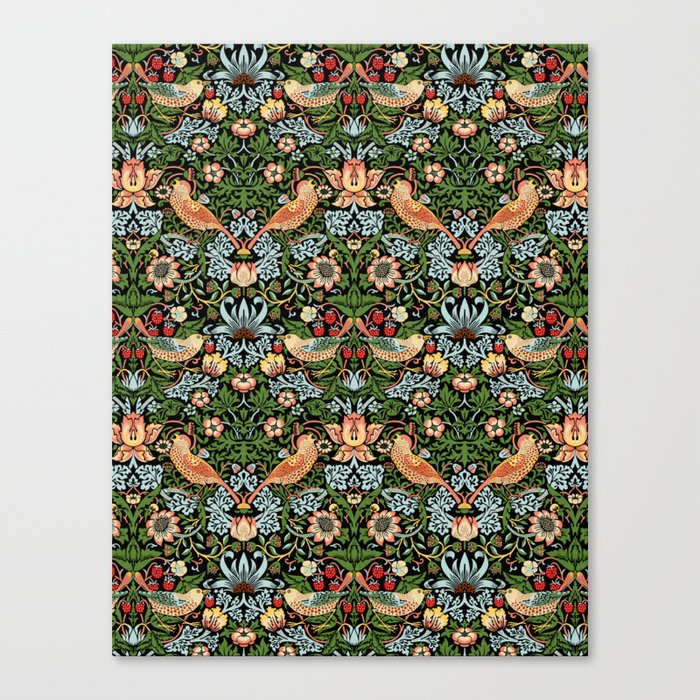 Strawberry Thief by William Morris- Pattern - Green Adaption Canvas Print