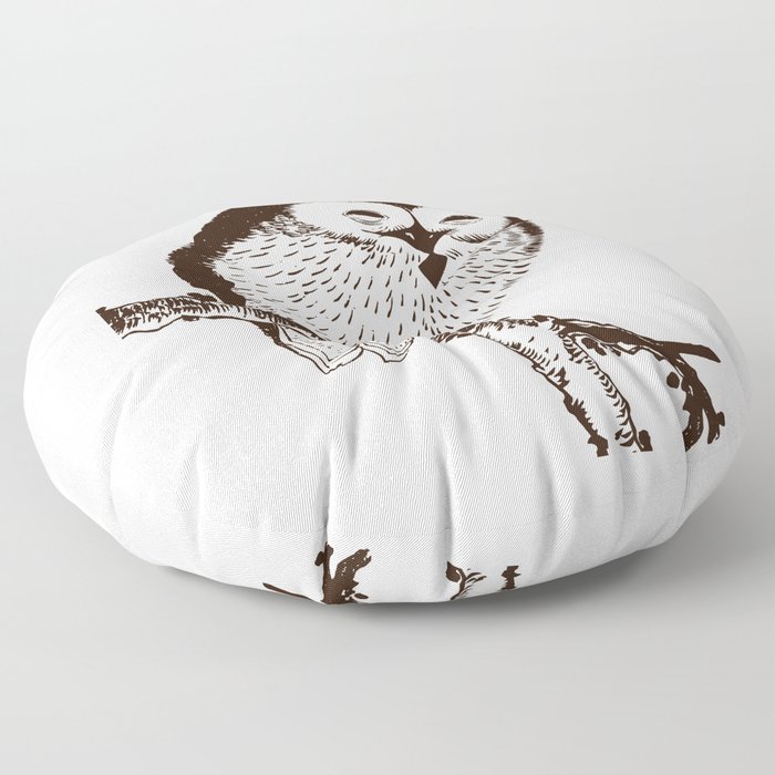 Happy owl on a roosting on a branch Floor Pillow