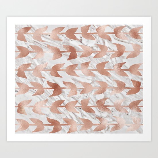 Rose gold vines on marble Art Print