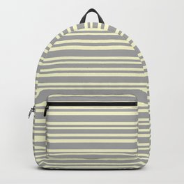 [ Thumbnail: Dark Grey & Light Yellow Colored Striped Pattern Backpack ]