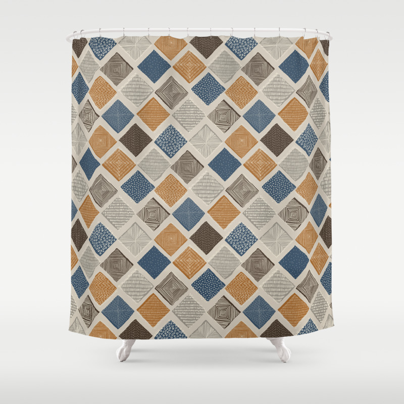 orange and gray shower curtain