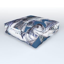 Striped Bass Fish in Marine Blue Outdoor Floor Cushion