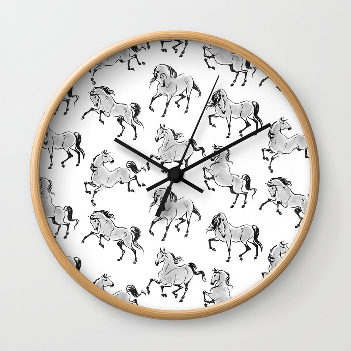 Dancing Horses grey Wall Clock