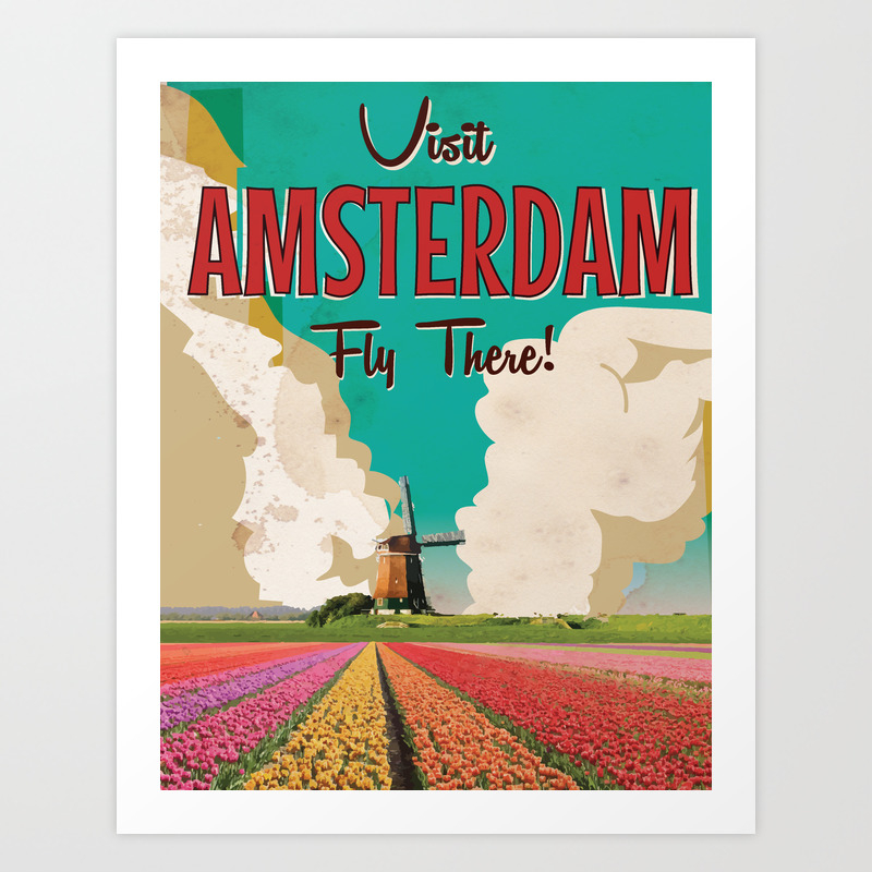 Laminated Amsterdam Vintage Travel A4 poster Gloss painting print 250GSM 