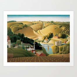 Stone City, Iowa, Rolling Hills, Great Plains Heartland landscape painting by Grant Wood Art Print