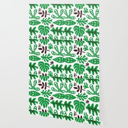 Green tropical leaf doodle pattern Wallpaper