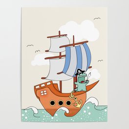 Dinosaur on a ship Poster