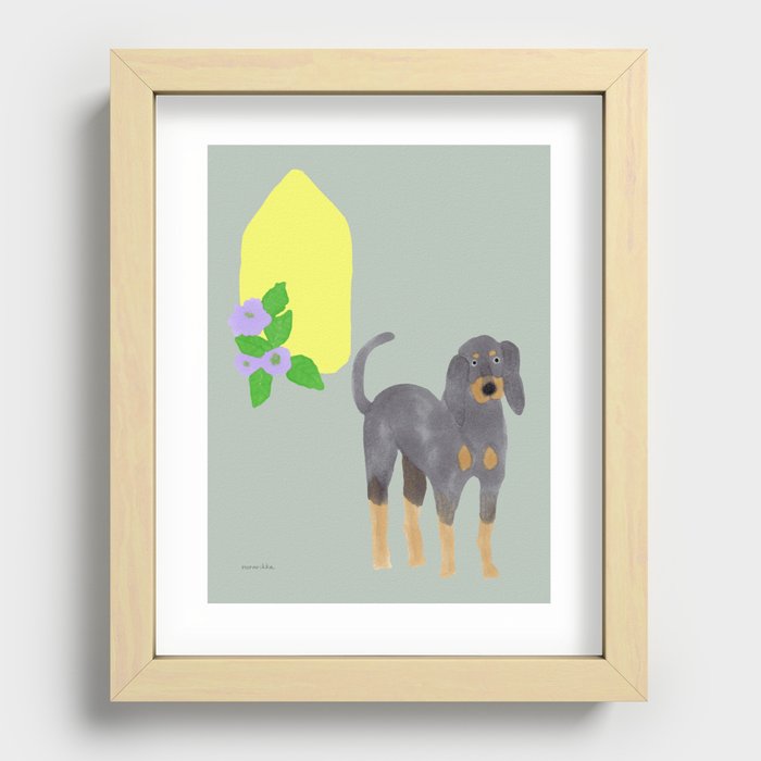 Dog and a Pointed Window - Grey and Sage Recessed Framed Print