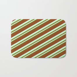 [ Thumbnail: Green, Brown & Mint Cream Colored Lines Pattern Bath Mat ]