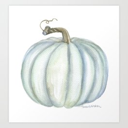 Gray Teal Pumpkin Watercolor Art Print