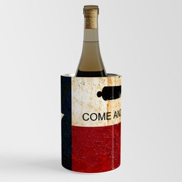 Texas and Gonzales Battle Flag Combo on rusted riveted metal door Wine Chiller