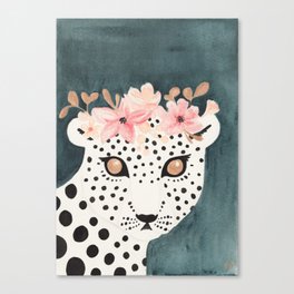 Flower Crown Leopard Canvas Print