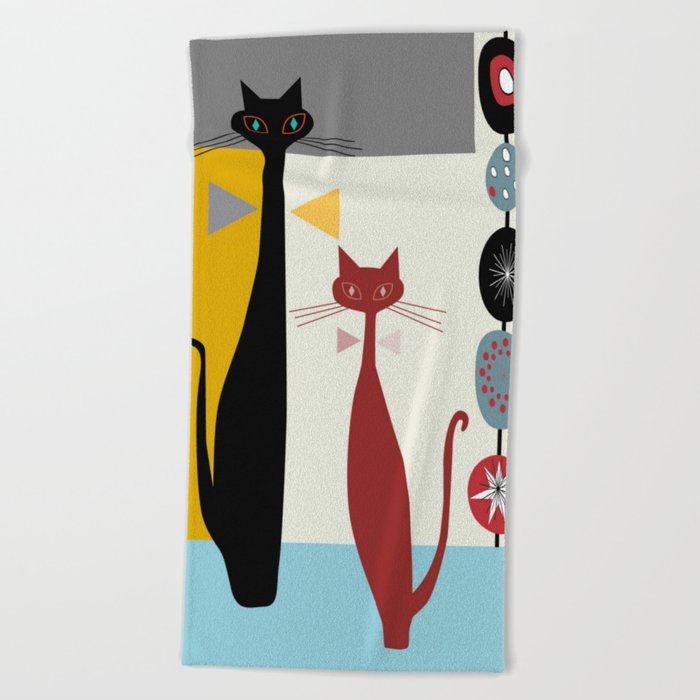 Mid Century Modern Art Cats Beach Towel By Oldurbanfarmhouse