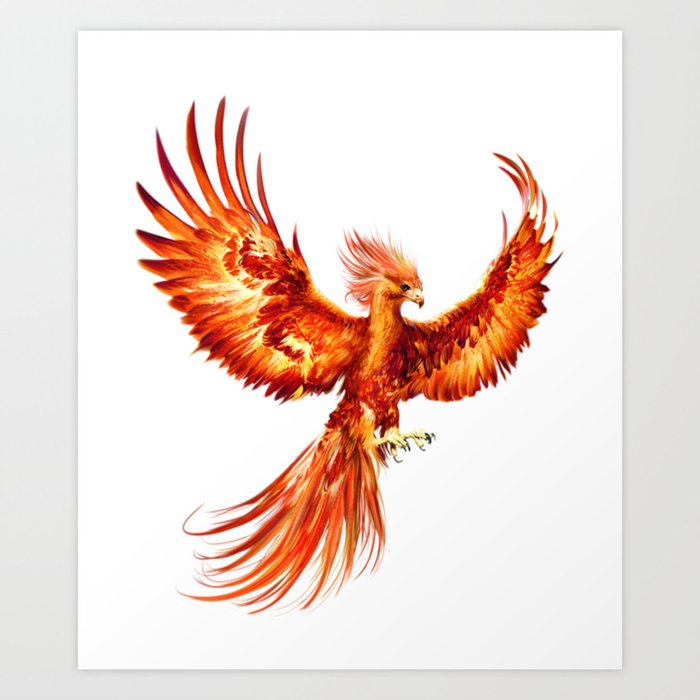 Rising Phoenix Fire Fenix Inspirational Mythical Bird Rise from ashes Rebirth Symbol Art Print