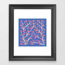 Blooming - coral on periwinkle 2 Framed Art Print