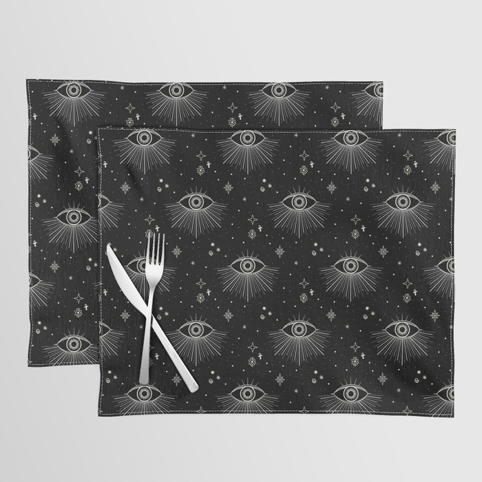 Intergalactic Eyes and Stars Celestial - Black and White Placemat