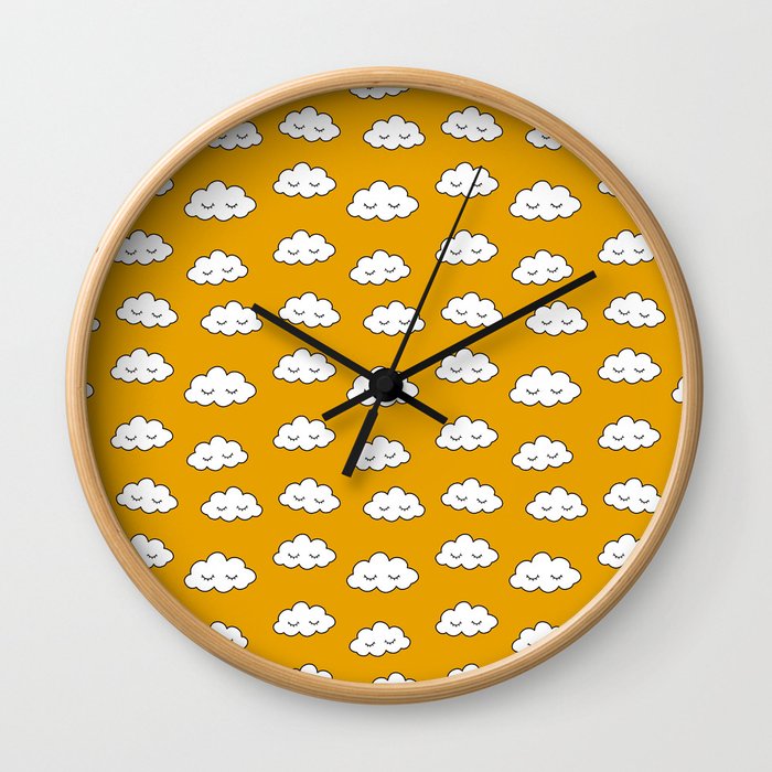 Dreaming clouds in honey mustard background Wall Clock