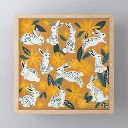 Bunnies & Blooms - Ochre & Teal Palette Framed Mini Art Print