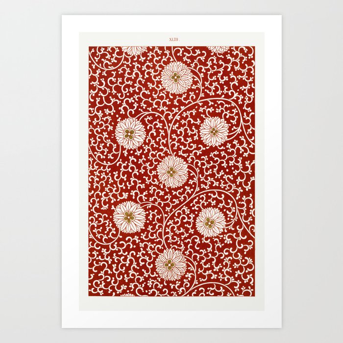 Red floral pattern, Examples of Chinese Ornament Art Print