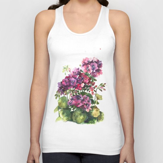 Watercolor geranium red pink flowers Unisex Tank Top
