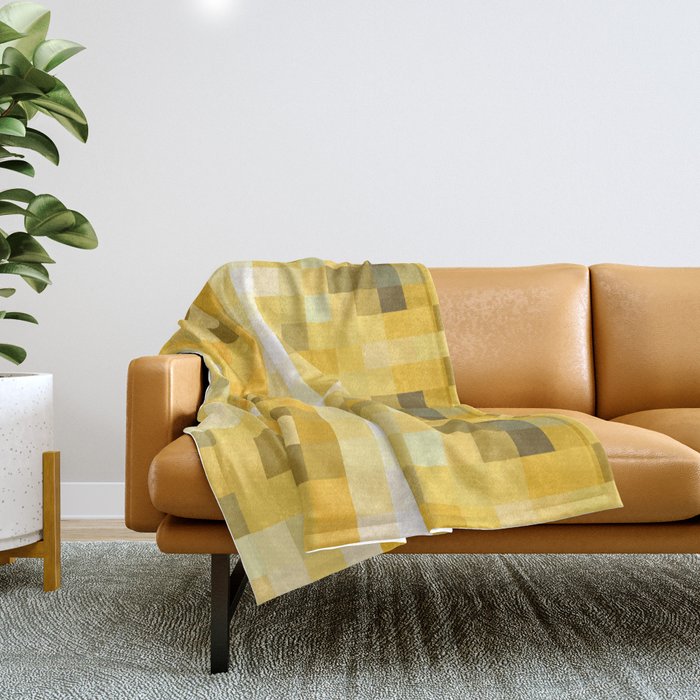 geometric symmetry pixel square pattern abstract background in yellow brown Throw Blanket