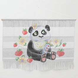 Baby Panda with strawberryes, Girl Baby shower  Wall Hanging