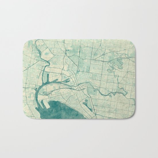 Melbourne Map Blue Vintage Bath Mat