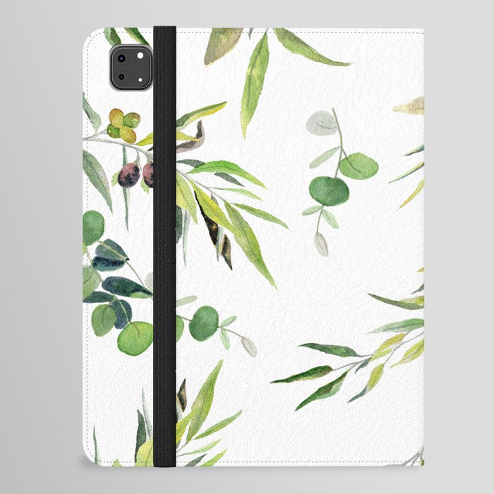 Eucalyptus and Olive on White Background  iPad Folio Case