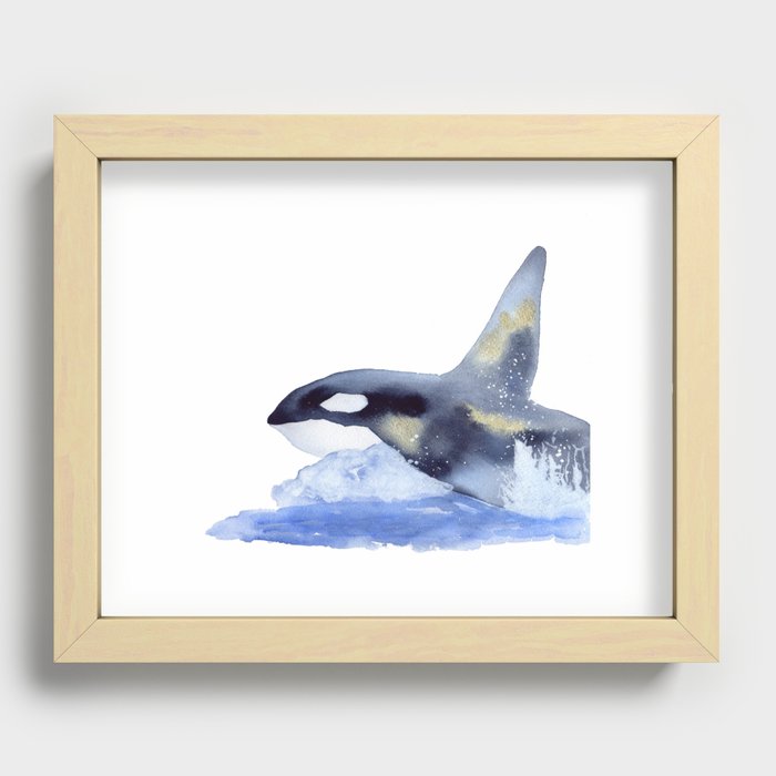 Orca in Watercolor and Gold Recessed Framed Print