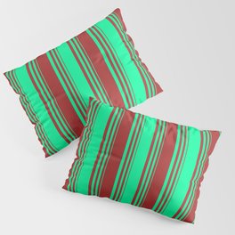 [ Thumbnail: Green & Brown Colored Striped/Lined Pattern Pillow Sham ]