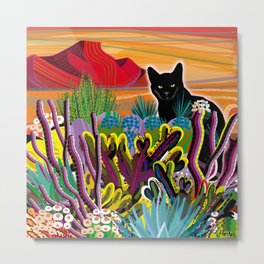 Pinacate Primavera Metal Print | Blooms, Mountain, Ocotillo, Sand, Painting, Cholla, Landscape, Cactus, Flowers, Red 