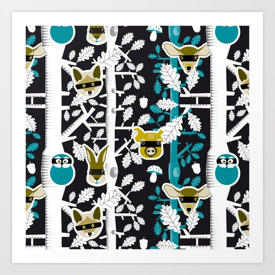 Animals play hide&seek in forest (color2) Art Print