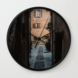 Italian Cobblestone Street Dark Alley | Italy Travel Photograph Wall Clock