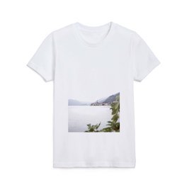 Lake Garda Town and Foggy Mountains | Landscape Photograph Kids T Shirt