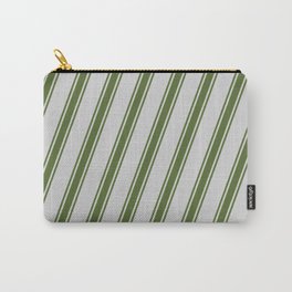 [ Thumbnail: Light Gray & Dark Olive Green Colored Pattern of Stripes Carry-All Pouch ]