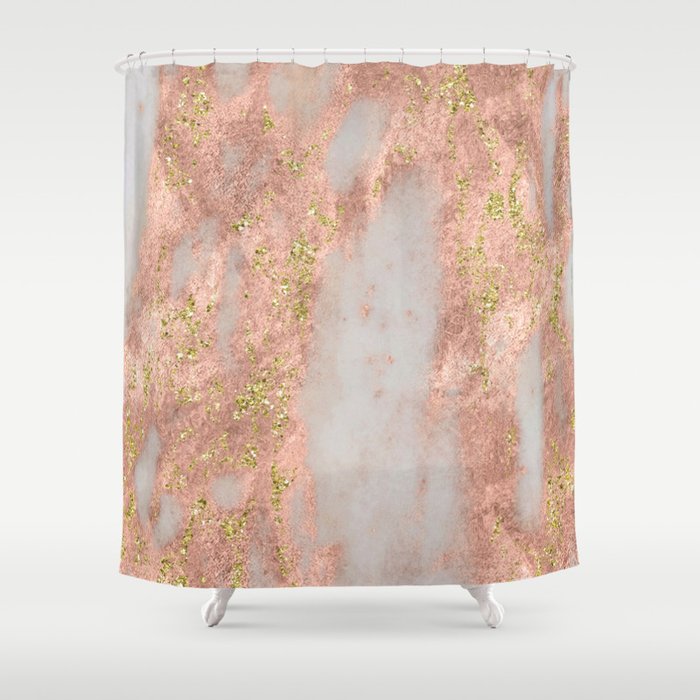 Rose Gold Marble With Yellow Gold Glitter Shower Curtain