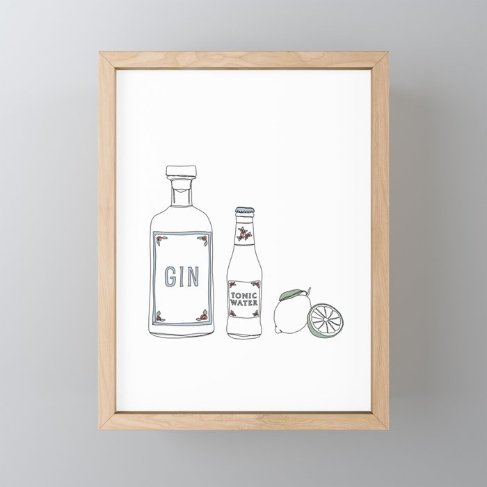 Gin tonic and lime illustration Framed Mini Art Print