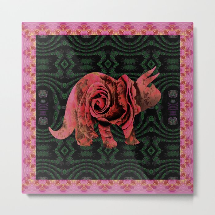 Vintage Rose 1960s Pink Dinosaur Print Metal Print