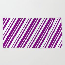 [ Thumbnail: Mint Cream & Purple Colored Stripes Pattern Beach Towel ]
