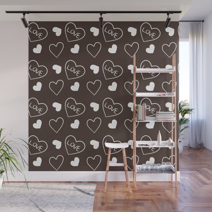 Valentines Day White Hand Drawn Hearts Wall Mural