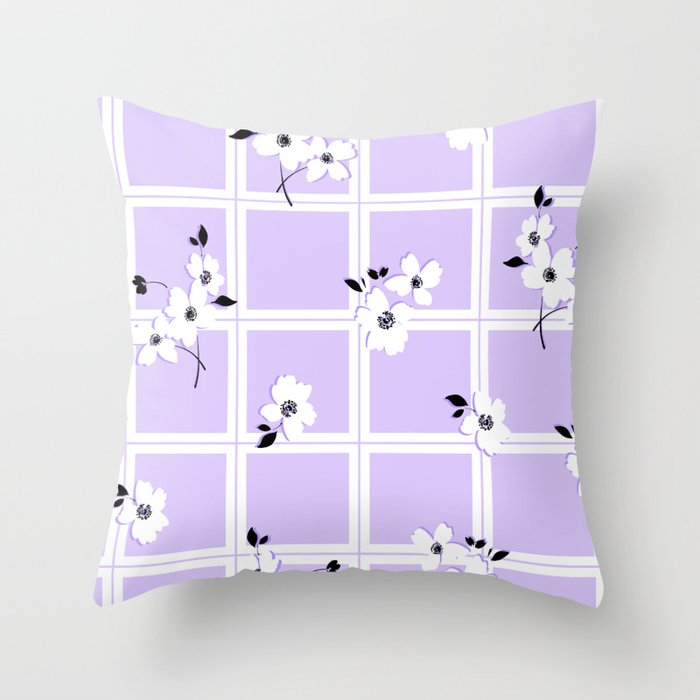 Lavender Floral Grid Throw Pillow
