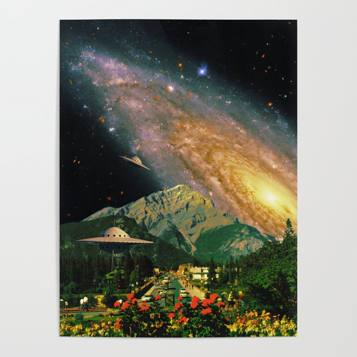 Galaxy Visitors - Space Collage, Retro Futurism, Sci-Fi Poster