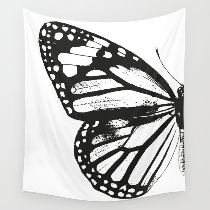 Monarch Butterfly | Left Butterfly Wing | Vintage Butterflies | Black and White | Wall Tapestry