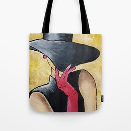 Lady in black hat and red gloves Tote Bag